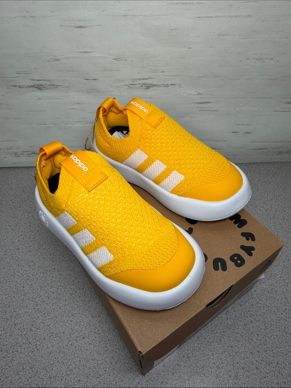 adidas Kids Slip-On Knit Sneakers in Yellow and White